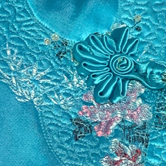 Antique Vintage Teal Satin Made in Hong Kong size 40 - Picture 8 of 10